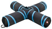 vidaXL Túnel para gatos 4 vias 132 cm poliéster preto e azul