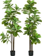 HOMCOM Conjunto 2 Ficus Lyrata Artificial 180 cm com Vaso Planta Decorativa | Aosom Portugal