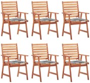 vidaXL Cadeiras de jantar p/ jardim 6 pcs c/ almofadões acácia maciça