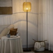 Candeeiro de Pé para Sala de Estar Lâmpada E27 Máx. 40W Candeeiro de Pé com Ecrã de Corda de Papel e Interruptor de Pé para Cozinha Dormitório Ø26x158