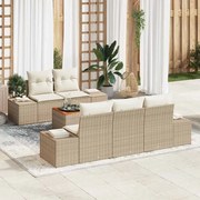 vidaXL Sofá de Jardim 6 Peças com Almofadas em Rattan Bege e Acácia