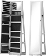 HOMCOM Armário para Jóias 360° com Fechadura e Espelho Incorporado Joalheiro de Pé Carga Máxima 20 kg 38x38x160 cm Branco | Aosom Portugal