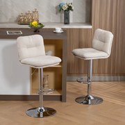 Conjunto de 2 Bancos de Bar Giratórios Estofados em Linho com Altura Ajustável 64-86 cm e Apoio para Pés Bege