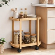 Carrinho de Cozinha de Bambu de 2 Níveis Carrinho Auxiliar para Cozinha com Rodas 2 Prateleiras 54x36,5x60 cm Madeira