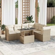 vidaXL 7 pcs conjunto de sofás p/ jardim com almofadões vime PE bege