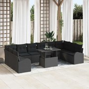 vidaXL Conjunto de Sofá para Jardim com 11 Peças e Almofadas em Rattan Sintético Preto