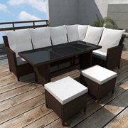 4 pcs conjunto lounge jardim c/ almofadões vime PE castanho