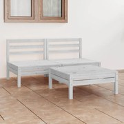 3 pcs conjunto lounge de jardim pinho maciço branco