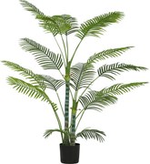 HOMCOM Palmeira Artificial com 16 folhas de plástico, planta artificial resistente a UV com vaso de plástico, para interior e exterior, verde | Aosom Portugal