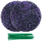 Conjunto de 2 árvores topiárias artificiais de buxo, 55 cm, bolas de rosas artificiais roxas com decoração de vasos de cimento