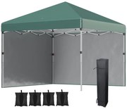 Outsunny Tenda Dobrável Pop-up 3x3 m Tenda de Jardim com 2 Paredes Laterais Anti-UV Altura Ajustável em 3 Níveis e Bolsa de Transporte Verde | AOSOM Portugal