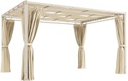 Outsunny Pérgola de Jardim 385x295x225 cm com Teto Ondulado 4 Cortinas Removíveis Proteção UPF50+ e Estrutura de Aço Bege | Aosom Portugal