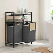 Cesto para roupa suja 2 x 46 L com 2 prateleiras preto-cinzento