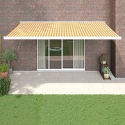 vidaXL Toldo retrátil 5x3 m tecido e alumínio amarelo e branco