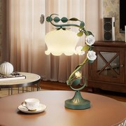 Candeeiro de mesa para cabeceira vintage para mesa de cabeceira com abajur de cristal com 6 rosas de cerâmica e folhas verdes