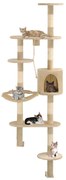 vidaXL Árvore para gatos de parede c/ arranhadores sisal 194 cm bege