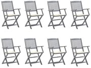 vidaXL Cadeiras de exterior dobráveis 8pcs c/ almofadões acácia maciça