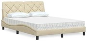 vidaXL Cama com colchão 140x200 cm tecido cor creme