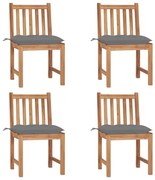vidaXL Cadeiras de jardim c/ almofadões 4 pcs madeira de teca maciça