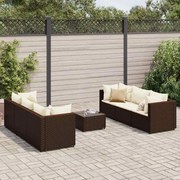 vidaXL 7 pcs conjunto lounge jardim c/ almofadões vime PE castanho