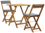 vidaXL 3 pcs conjunto bistrô dobrável c/ almofadões em acácia maciça