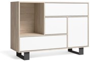 Aparador da sala de jantar Buffet WIND 1 porta, 3 gavetas, Estrutura cor Carvalho e porta e gavetas cor Branco. Medidas: 120x40x86cm.