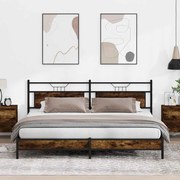 vidaXL Estrutura de cama sem colchão 193x201cm metal carvalho fumado