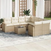 vidaXL 9 pcs conjunto de sofás p/ jardim com almofadões vime PE bege