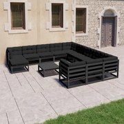 13 pcs conjunto longue jardim c/ almofadões pinho maciço preto