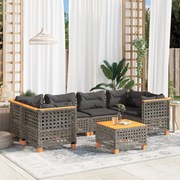 vidaXL 7 pcs conjunto sofás p/ jardim c/ almofadões vime PE cinzento