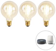 Conjunto de 3 lâmpadas LED inteligentes E27 dim to quente G95 goldline 7W 806 lm 1800K - 3000K