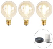 Conjunto de 3 lâmpadas LED inteligentes E27 Dim to Warm G95 Goldline 7W 806lm 1800K - 3000K
