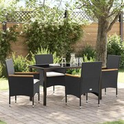 vidaXL Conjunto de Jantar de Jardim de 5 Peças com Almofadas Pretas em Rattan