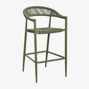 Pack De 2 Bancos Altos 75 Cm Em Alumínio E Rattan Sintético Amatria Verde Azeitona Intenso - Sklum