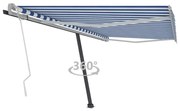 Toldo retrátil manual independente 400x300 cm azul e branco