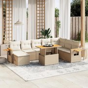 vidaXL 9 pcs conjunto de sofás p/ jardim com almofadões vime PE bege