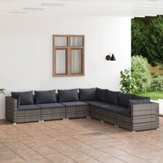 7 pcs conjunto lounge de jardim c/ almofadões vime PE cinzento