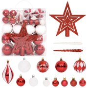 vidaXL 64 pcs conjunto de enfeites de Natal rosa/vermelho/branco