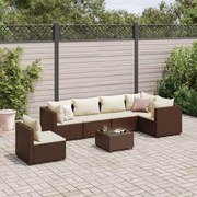 vidaXL 7 pcs conjunto lounge de jardim c/ almofadões vime PE castanho