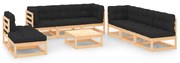 vidaXL 9 pcs conjunto lounge de jardim c/ almofadões pinho maciço