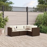 4 pcs conjunto lounge jardim c/ almofadões vime PE castanho