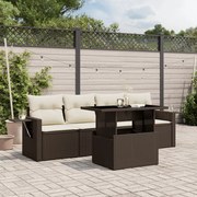 vidaXL 5 pcs conjunto sofás p/ jardim c/ almofadões vime PE castanho