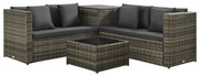 4 pcs conjunto lounge de jardim c/ almofadões vime PE cinzento