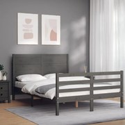 Estrutura de cama com cabeceira 140x200 cm madeira maciça cinza