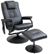 HOMCOM Poltrona Massagem Elétrica Reclinável 145° com Banco Apoio Pés Giratória Relax Preto 77x84x95cm Conforto Luxo | Aosom Portugal