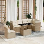 vidaXL 7 pcs conjunto de sofás p/ jardim com almofadões vime PE bege