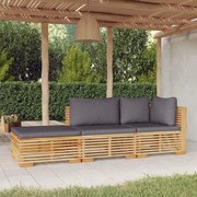 3 pcs conjunto lounge jardim c/ almofadões madeira teca maciça