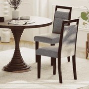 Conjunto de 2 cadeiras de jantar estofadas com assento acolchoado e encosto reclinável Pernas em madeira de borracha Alça Cinza + Castanho