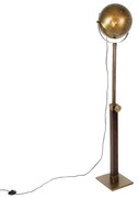 Candeeiro de pé industrial bronze com madeira ajustável - Haicha Industrial