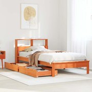 vidaXL Cama c/ estante sem colchão 100x200cm pinho maciço castanho-mel
